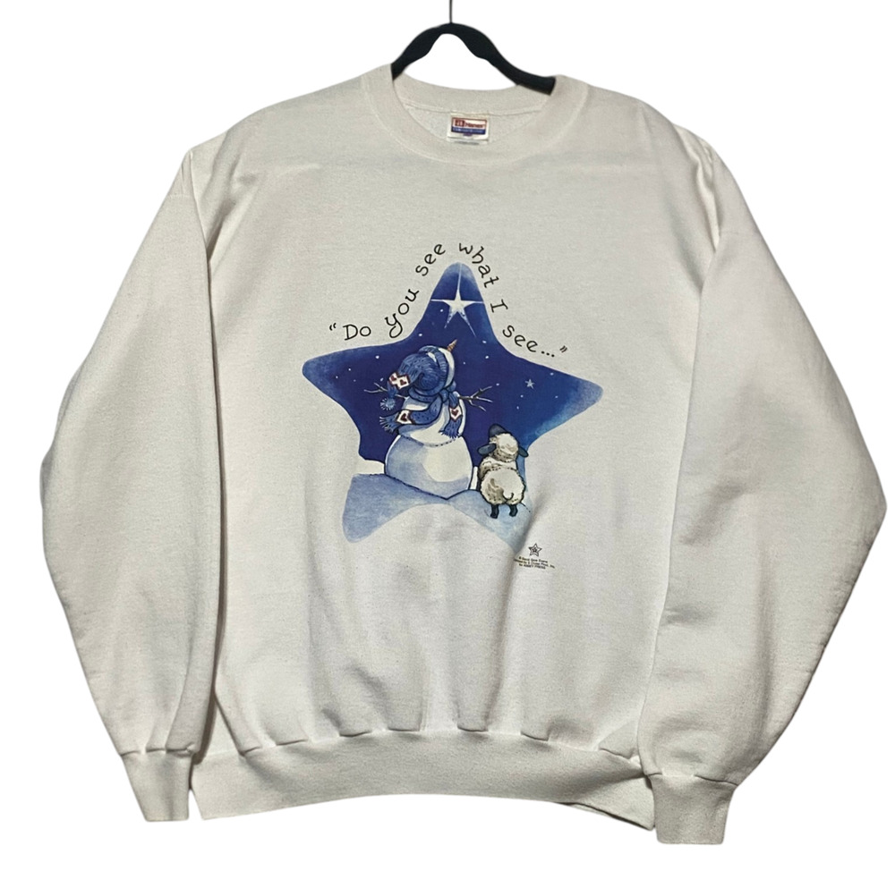Sandi Gore Evans Christmas Crewneck Sweatshirt White XL Do You See What I See